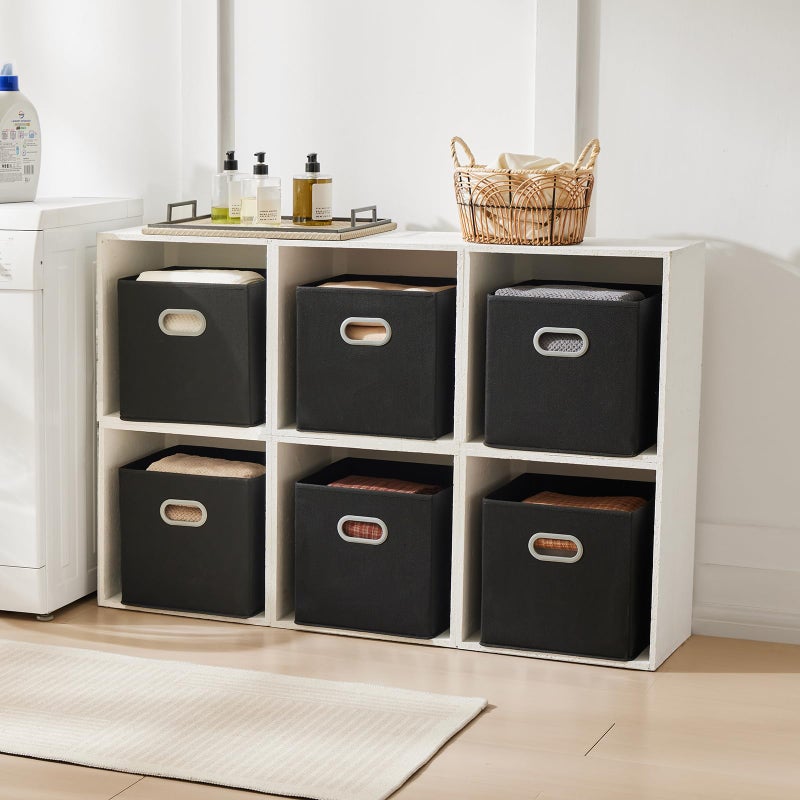 MAX Houser Fabric Storage Bins Cubes Baskets Containers with Dual Plastic Handles for Home Closet Bedroom Drawers Organizers (Black) - Image 5